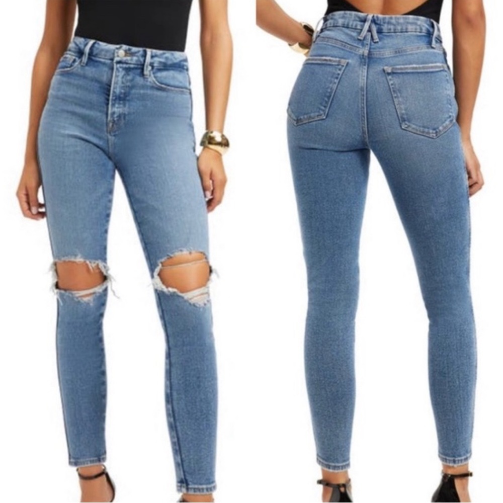 Good American Good Curve Skinny Crop Distressed Jeans